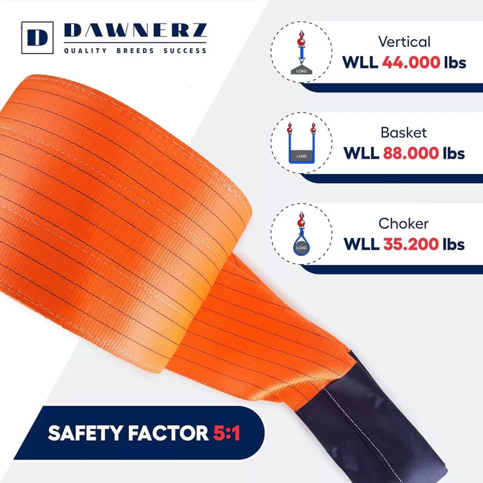 Lifting sling with Working Load Limits (WLL) for different hitch configurations