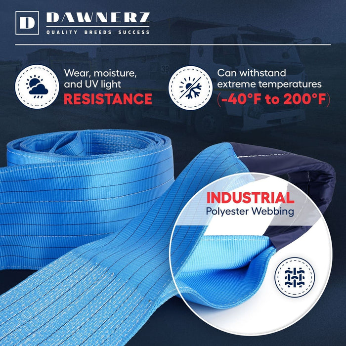 Dawnerz 260,000 lb 30 ft towing strap material resistance infographic
