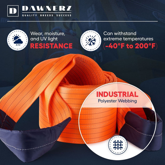 Dawnerz 380,000 lb 20 ft tow strap material resistance infographic