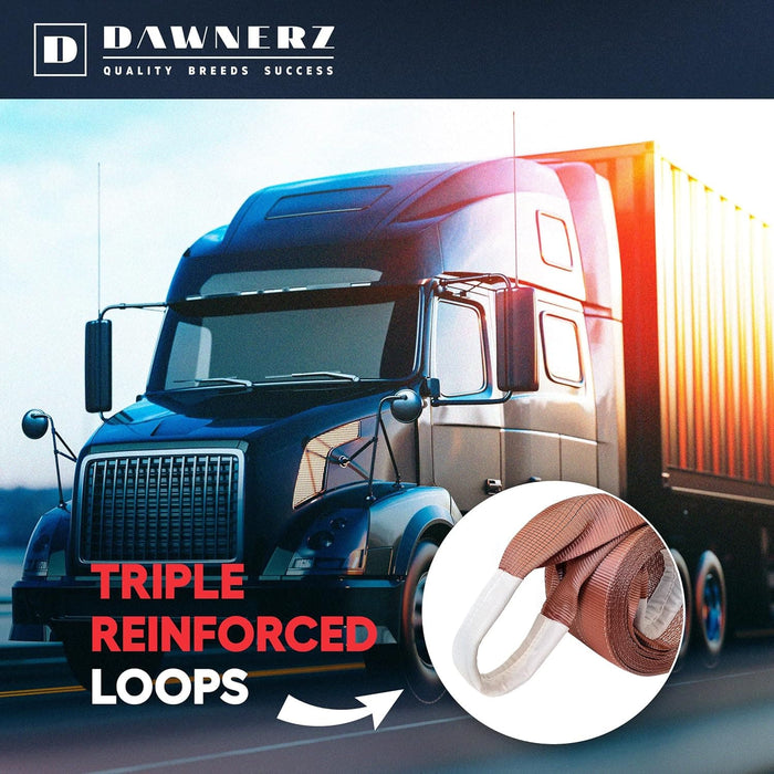 Dawnerz 100000 lb tow strap - Reinforced Loop Eyes Infographic