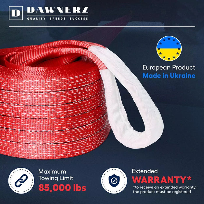 dawnerz 85000 lb recovery tow strap infographic